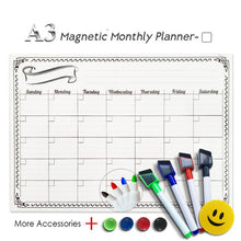 Load image into Gallery viewer, A3 Magnetic Weekly & Monthly Planner Whiteboard Fridge Magnet Flexible Daily Message Drawing Refrigerator Bulletin White Board