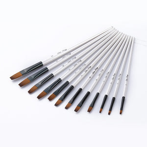12 pcs/set Nylon Hair Watercolor Paint Brush Pen Set for Learning DIY Wooden Handle Oil Acrylic Painting Art Brushes Supplies