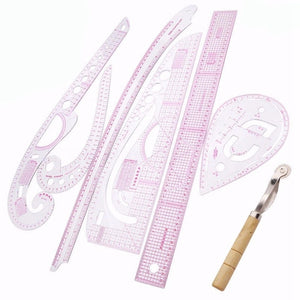 7Pcs/Set Ruler Tailor Measuring Kit Clear Sewing Drawing Ruler Yardstick Sleeve Arm French Curve Set Cutting Ruler Paddle Whee