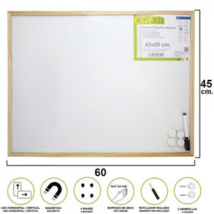 White Magnetic blackboard 45x60 cm. With Marker and 4 Magnets