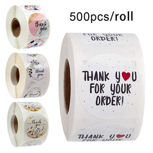 500pcs/roll Thank You Stickers Seal Labels Scrapbook Handmade Sticker Circle Stationery Food Hand Made Deco for Envelope Gift