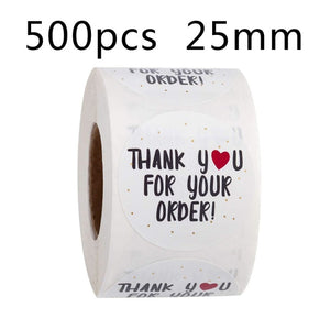 500pcs/roll Thank You Stickers Seal Labels Scrapbook Handmade Sticker Circle Stationery Food Hand Made Deco for Envelope Gift