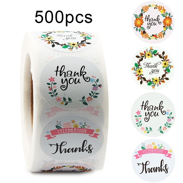 500pcs/roll Thank You Stickers Seal Labels Scrapbook Handmade Sticker Circle Stationery Food Hand Made Deco for Envelope Gift