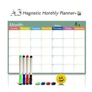 A3 Magnetic Weekly & Monthly Planner Whiteboard Fridge Magnet Flexible Daily Message Drawing Refrigerator Bulletin White Board