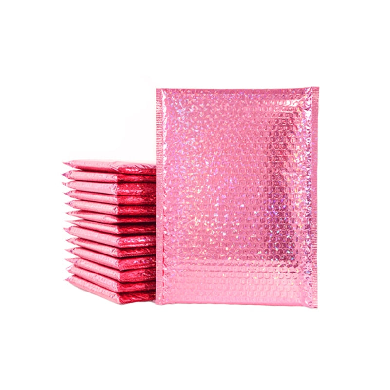 20Pcs Bubble Mailer Rose Red Laser Bubble Packaging Envelope Waterproof Shockproof Polymailer Self Adhesive Bubble Bags 25x30cm